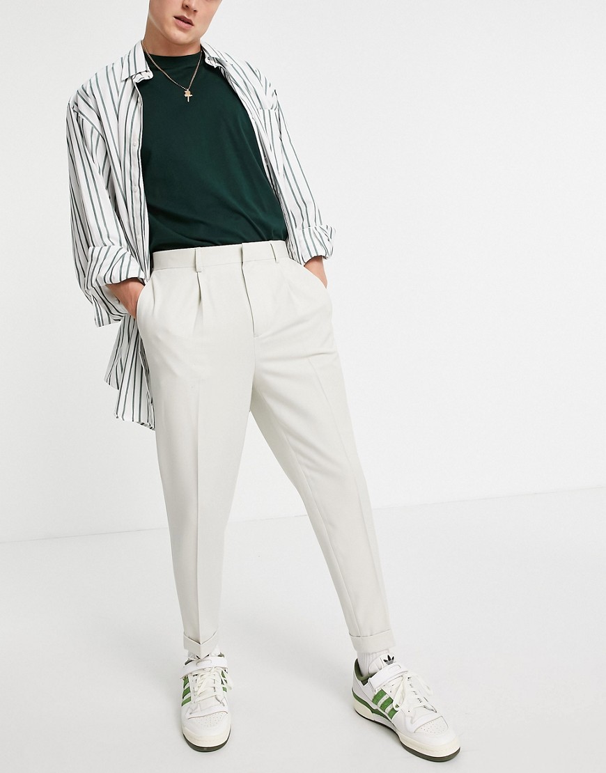 ASOS DESIGN tapered smart pants in off white-Neutral