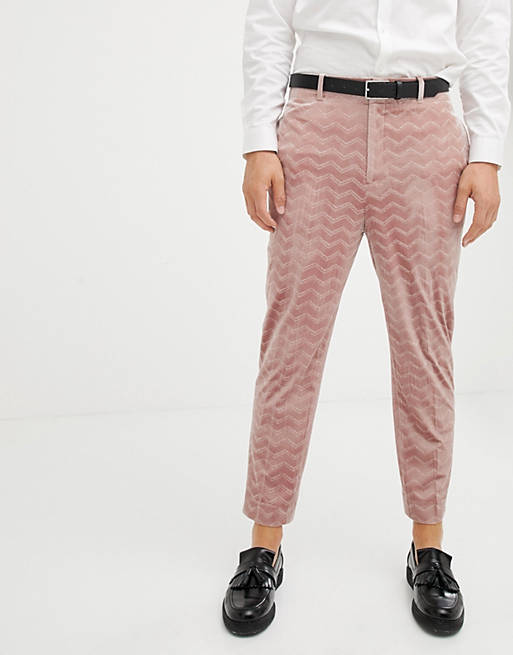 ASOS DESIGN tapered smart pants in pink velvet cord