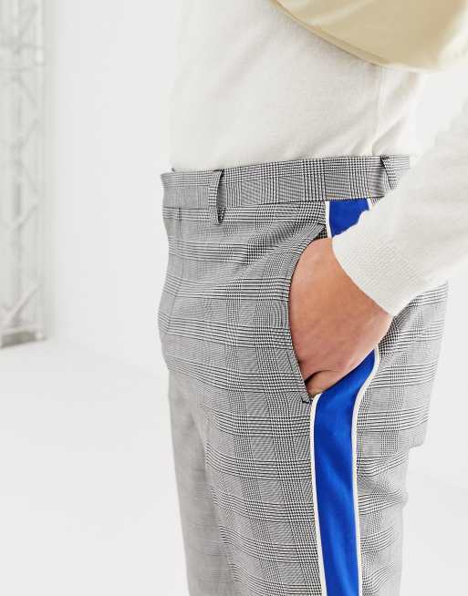 ASOS DESIGN tapered smart pants in prince of wales check with side stripe