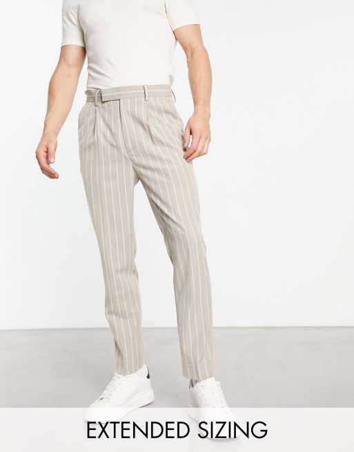 ASOS DESIGN tapered smart pants in stone prep pin stripe