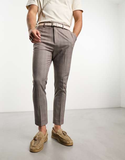 ASOS DESIGN tapered smart pants in stone prince of wales check - view 1