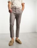 [ASOS DESIGN] ASOS DESIGN tapered smart pants in stone prince of wales check-Neutral W28 L32 STONE