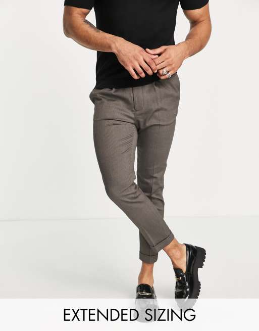 ASOS DESIGN tapered smart pants in textured camel with turn up