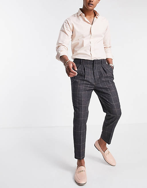ASOS DESIGN tapered smart pants in wool mix check