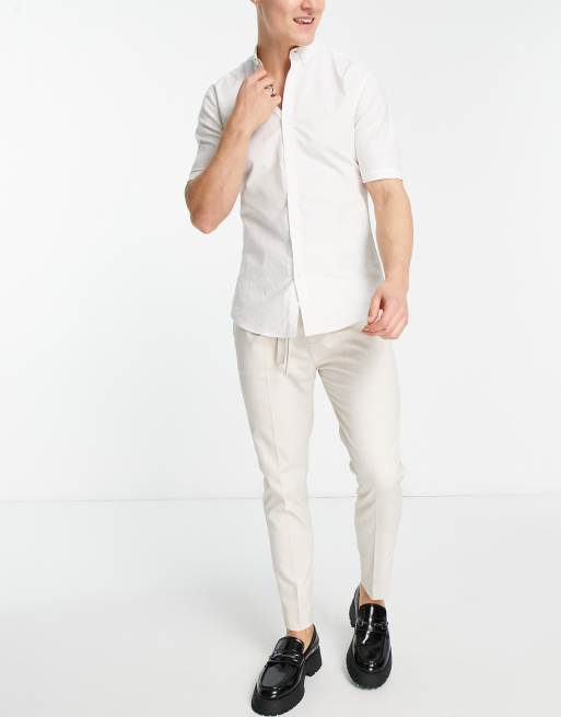 ASOS DESIGN tapered smart pants with double buckle in ecru