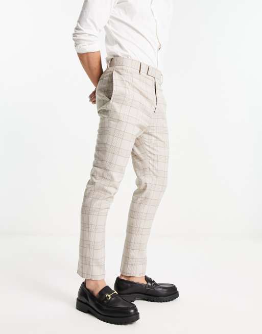 ASOS DESIGN tapered smart pants with pink highlight check