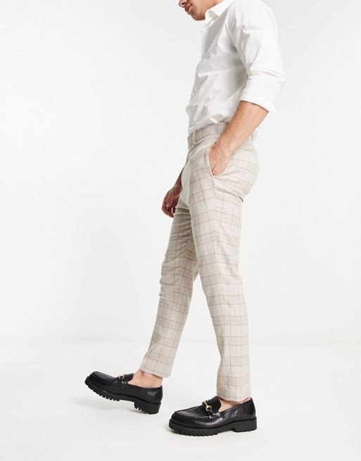 ASOS DESIGN tapered dressy pants in stone prince of wales plaid
