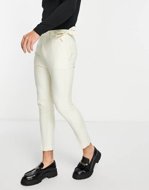 ASOS DESIGN tapered smart pants with side tie belt in camel