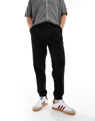 tapered smart pants with sweatpants cuff in black