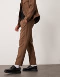 [ASOS DESIGN] ASOS DESIGN tapered smart pull on pants in brown rib (part of a set) M Taupe