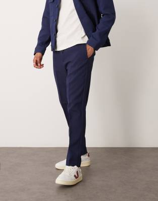Asos Design Tapered Smart Pull On Pants In Navy Rib - Part Of A Set
