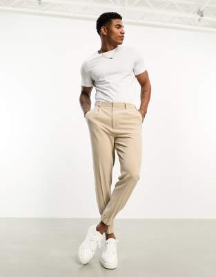 Asos Design Tapered Smart Sweatpants In Stone-neutral
