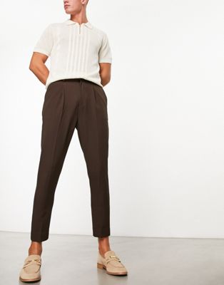 ASOS DESIGN tapered smart trouser in brown