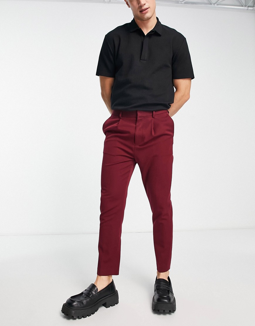 ASOS DESIGN tapered smart trouser in burgundy