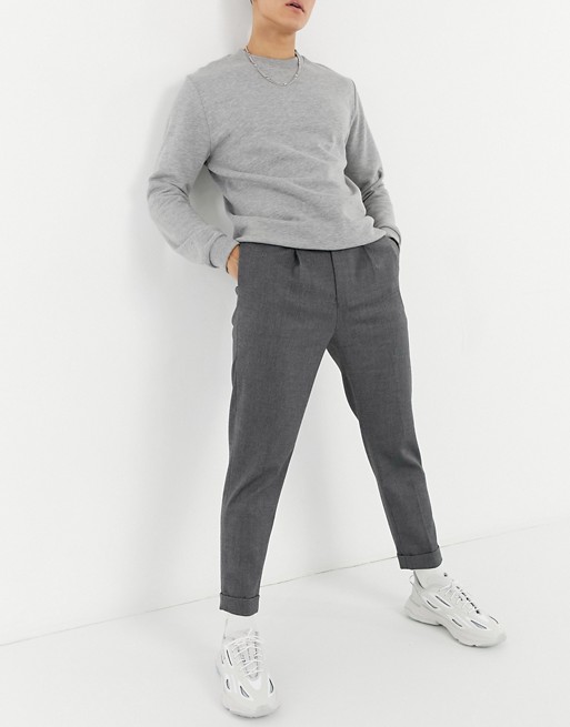 ASOS DESIGN tapered turnup smart trouser in grey