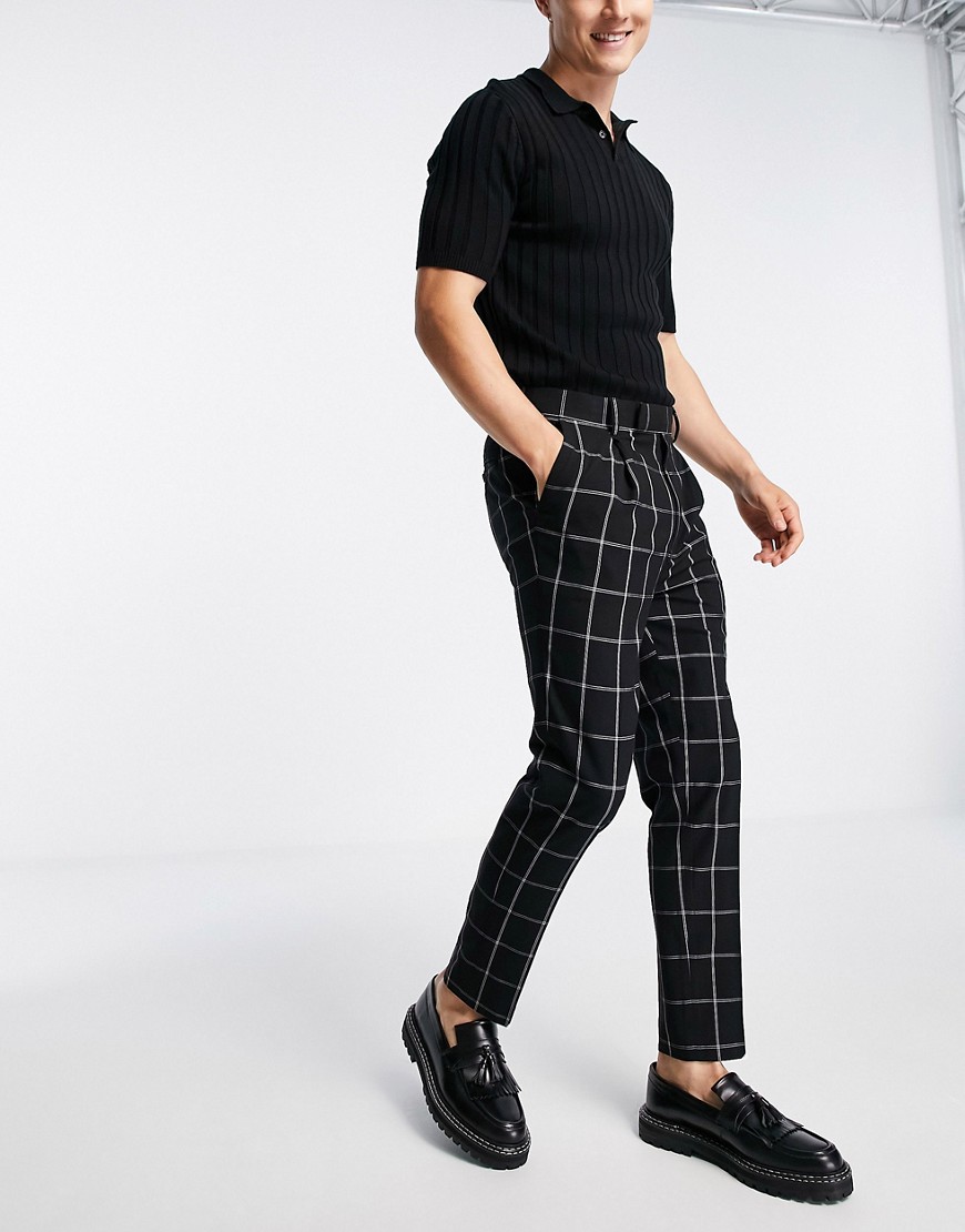 ASOS DESIGN tapered smart trousers in black window pane check