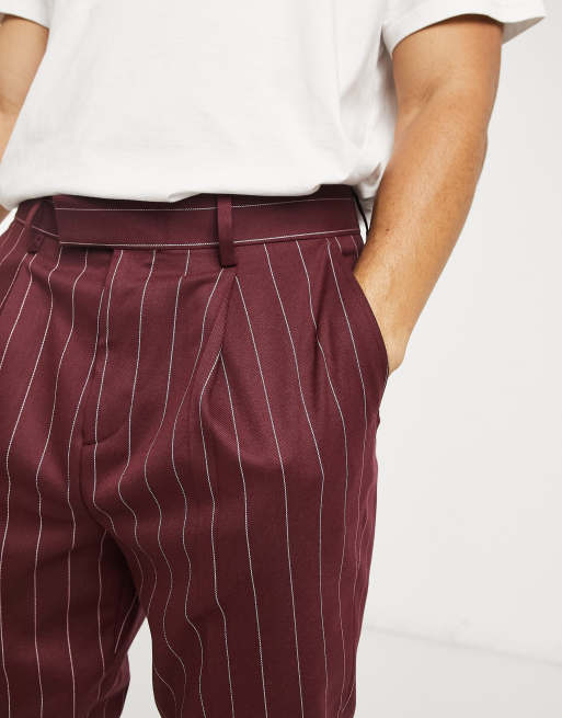 ASOS DESIGN tapered leather look cargo trousers in burgundy - BURGUNDY