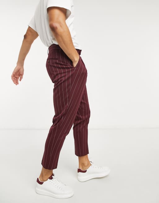 ASOS DESIGN tapered leather look cargo trousers in burgundy - BURGUNDY