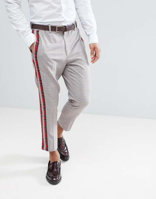 Mens checked trousers store with side stripe