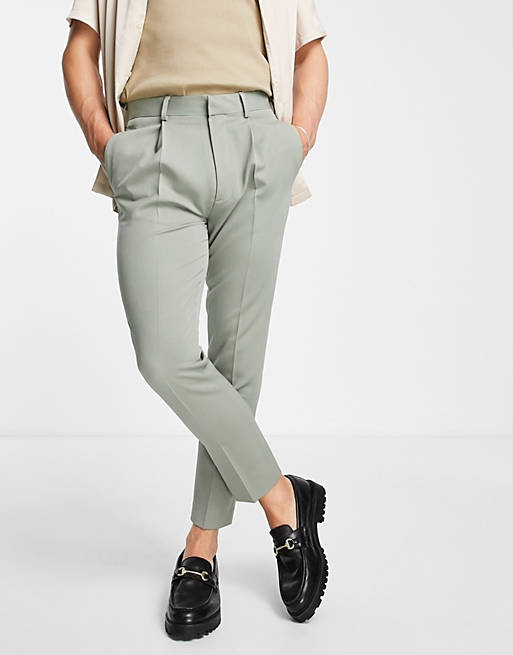 Suits tapered smart trousers in dusky green 