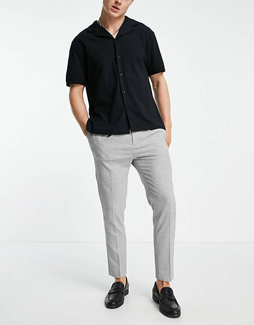 ASOS DESIGN tapered smart trousers in grey micro texture