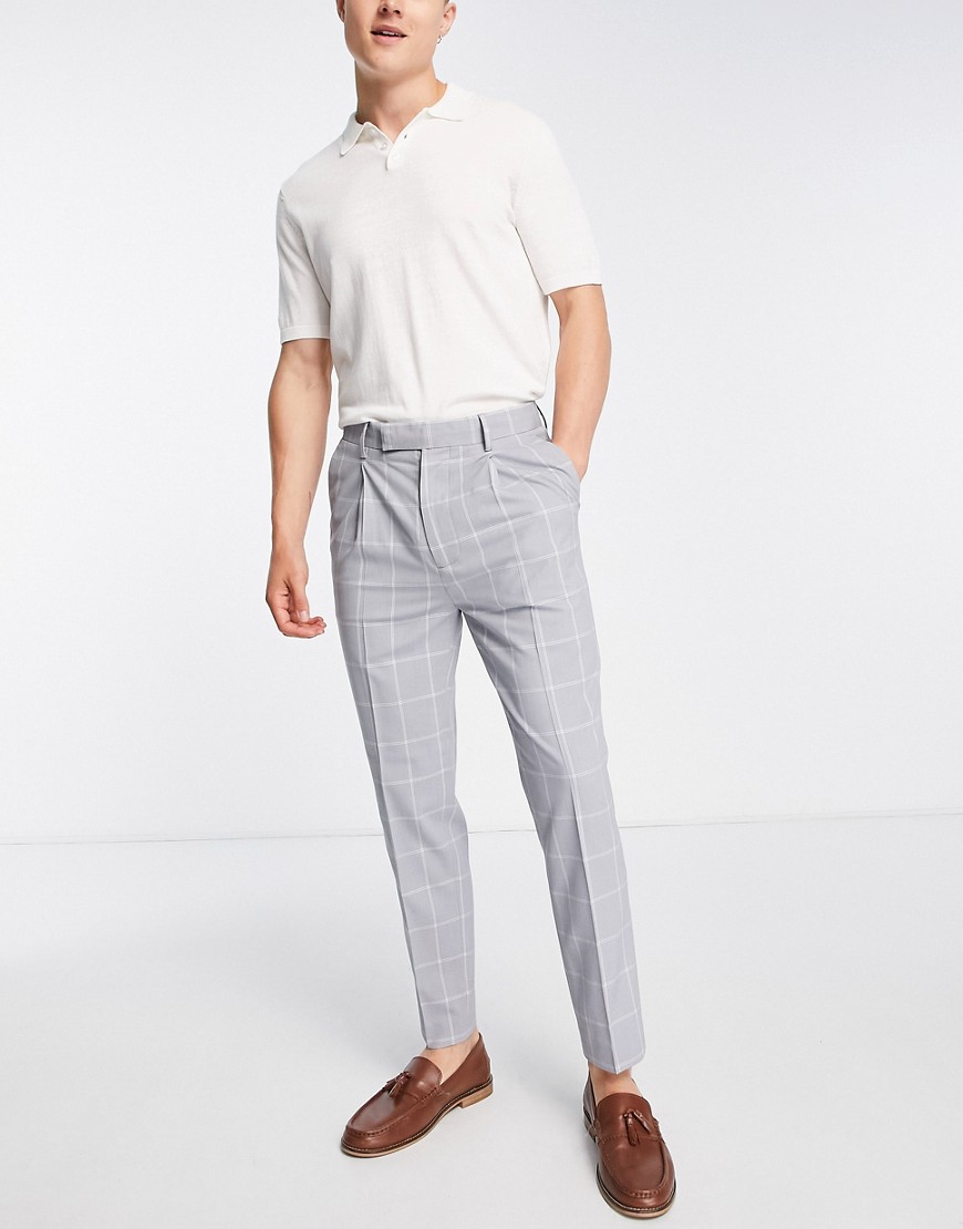 ASOS DESIGN tapered smart trousers in grey window pane check