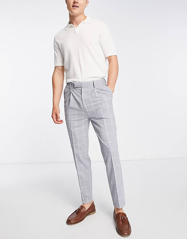 ASOS DESIGN - tapered smart trousers in grey window pane check