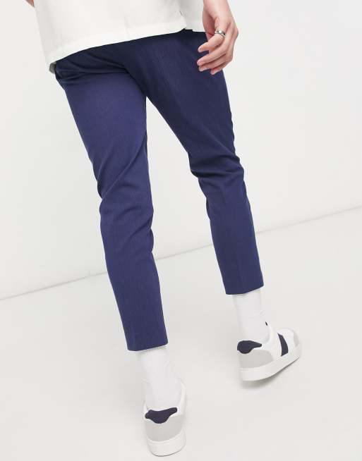 Navy sales crinkle trousers