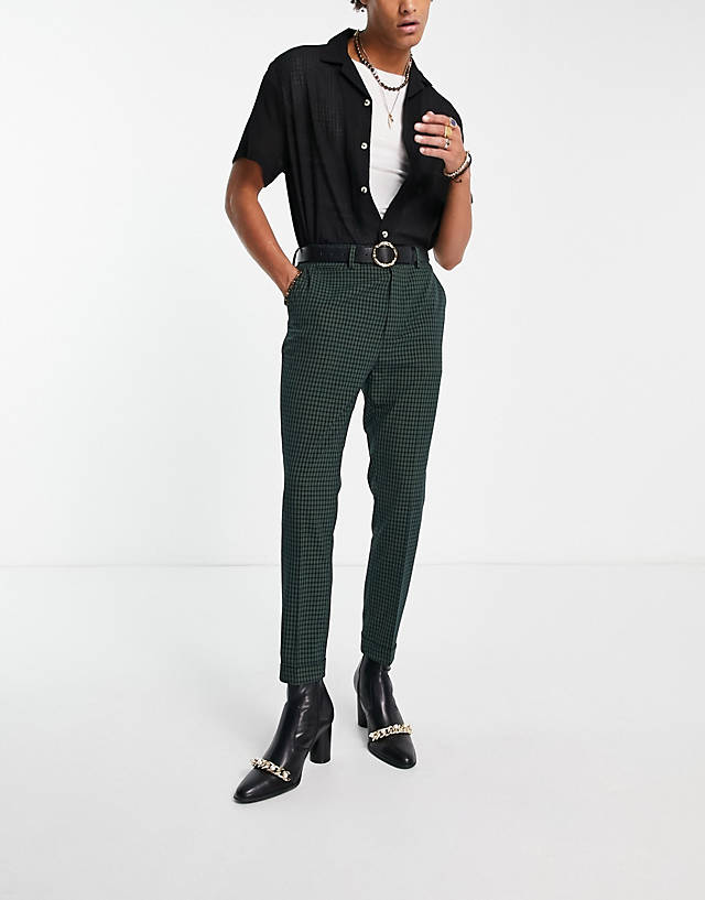 ASOS DESIGN - tapered smart trousers in navy micro check