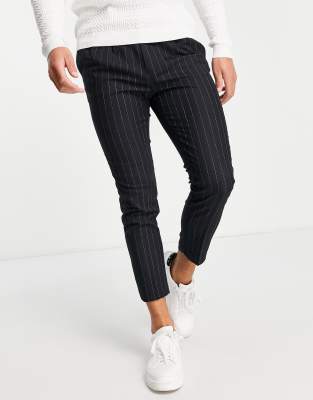ASOS DESIGN tapered smart trousers in navy stripe - ASOS Price Checker
