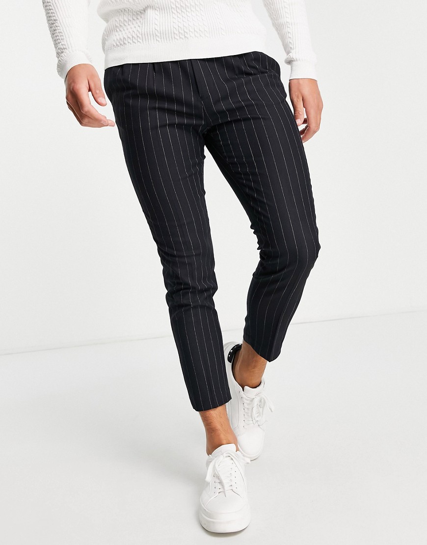 ASOS DESIGN tapered smart trousers in navy stripe