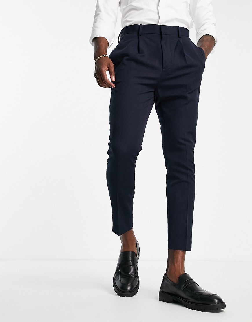ASOS DESIGN tapered smart trousers in navy
