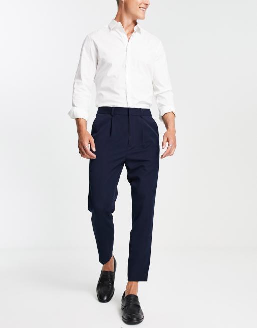 ASOS DESIGN tapered smart trousers in navy