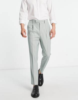 ASOS DESIGN ASOS DESIGN tapered smart trousers in sage prep pin stripe-Green