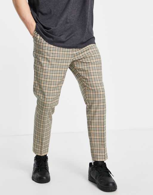 Asos Design Tapered Smart Trousers In Stone Check Asos