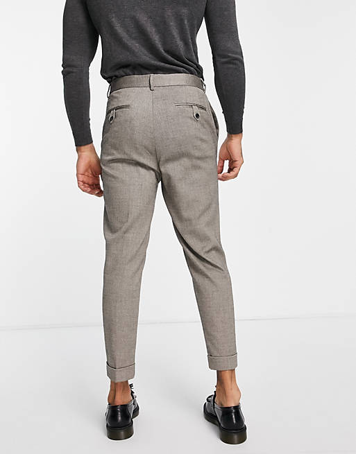 Men tapered smart trousers in stone micro texture 