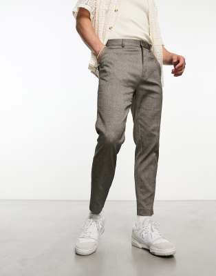 Asos Design Tapered Smart Trousers In Stone Micro Texture Asos