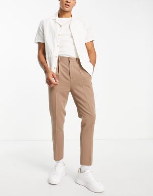 ASOS DESIGN tapered smart trousers in stone