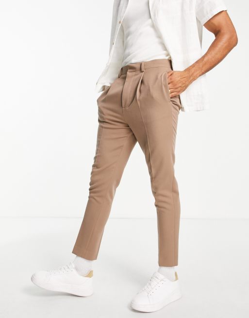 ASOS DESIGN tapered smart trousers in stone