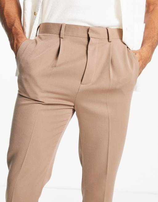 Asos Design Tapered Smart Pants In Textured Camel With Turn Up-neutral |  ModeSens