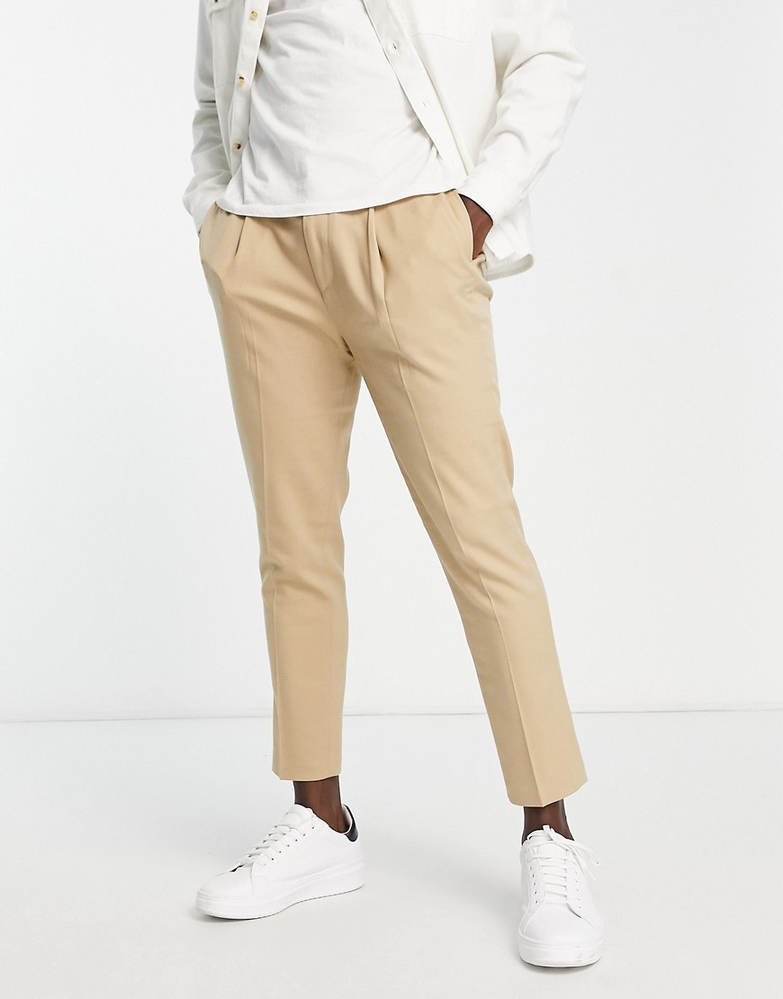 ASOS DESIGN tapered smart trousers in stone-Neutral