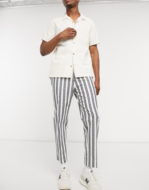 Asos Design Tapered Smart Trousers In White And Navy Stripe Asos