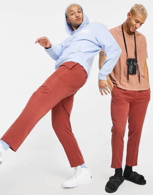 ASOS DESIGN tapered smart trousers with double button waist in rust