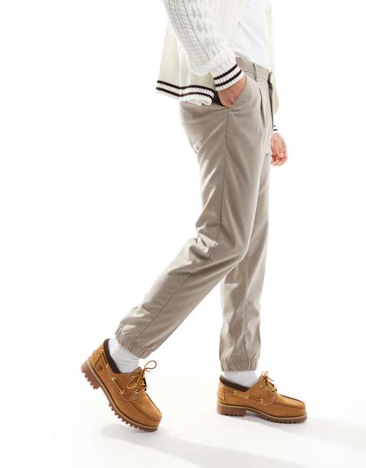ASOS DESIGN tapered smart pants with sweatpants cuff in stone