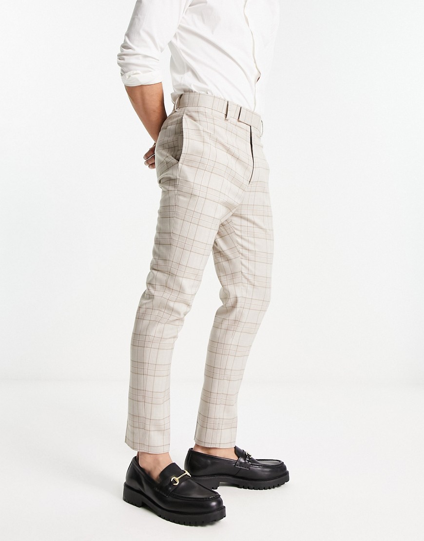 ASOS DESIGN tapered smart trousers with pink highlight check-Neutral