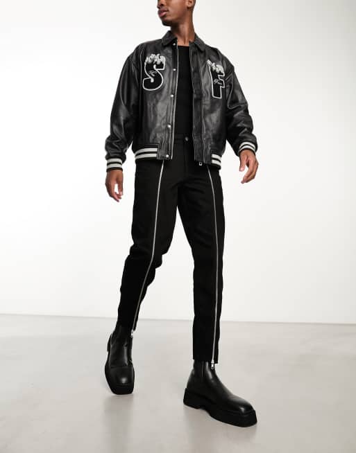 ASOS DESIGN - Tapered sorte jeans med lynlåse