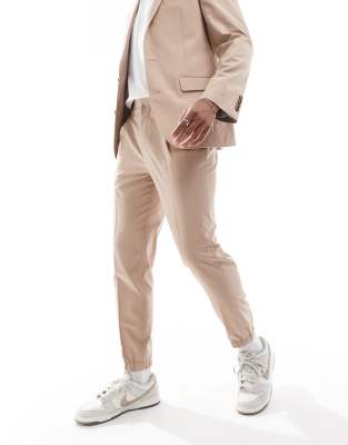 ASOS DESIGN tapered suit joggers in beige-Neutral