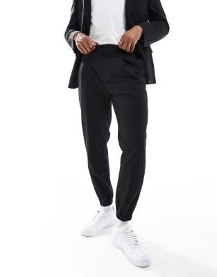 ASOS DESIGN tapered suit joggers in black