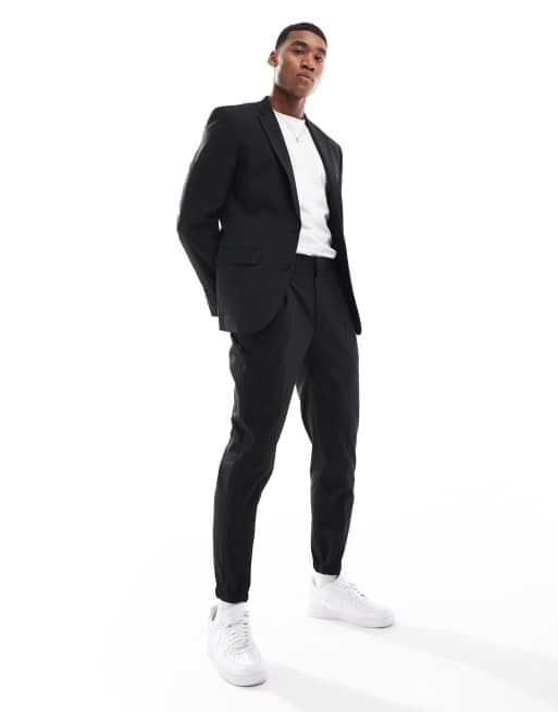 ASOS DESIGN tapered suit joggers in black