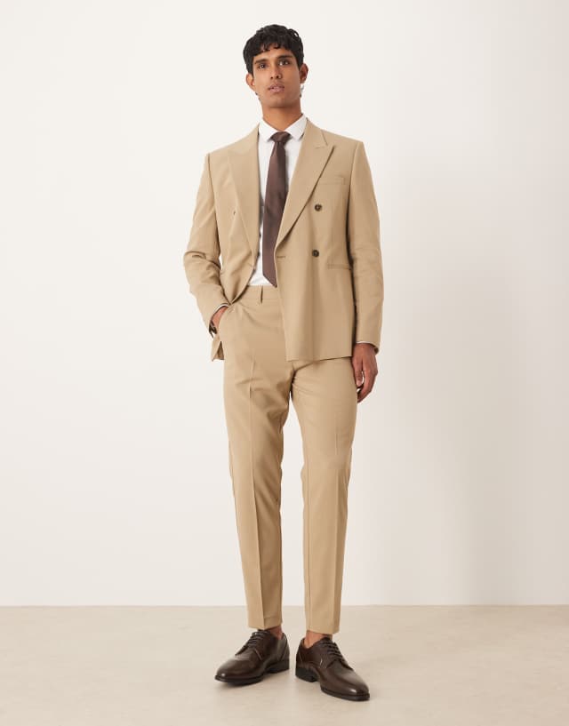 ASOS Design Tapered Suit Pants in beige-Neutral